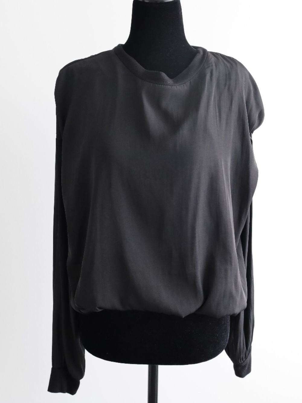 Lola & Sophie Black Silky Long Sleeve Blouse Bubble Hem Top